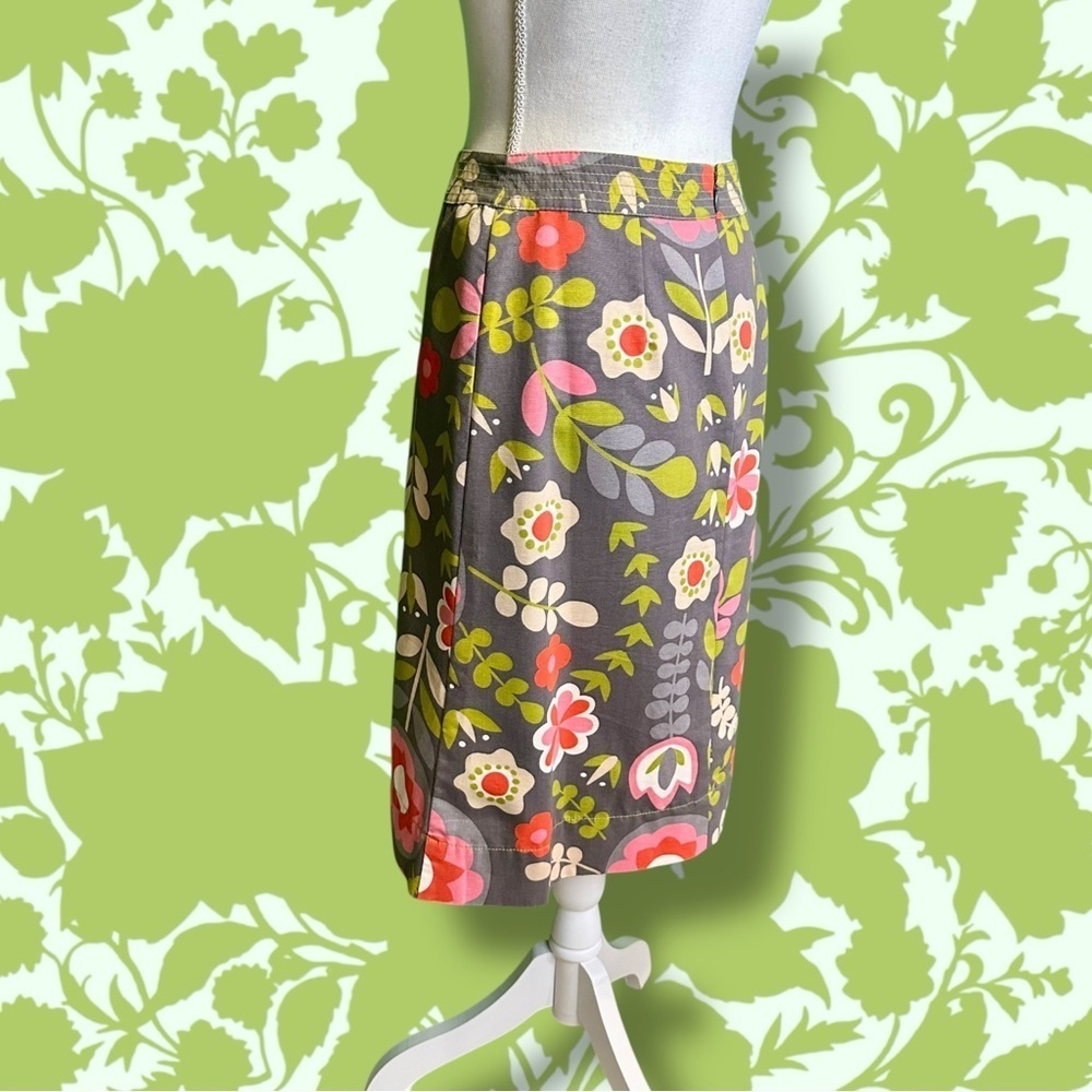 Boden Mod Style Gray, Pink & Green Floral Print A-Line Cotton Twill Skirt Size 4 - Picture 9 of 14